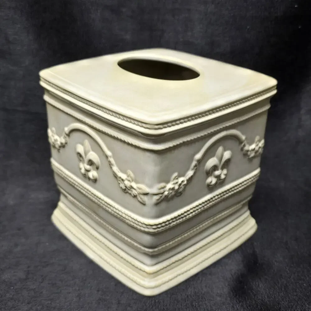 French Fleur De Lis Decorative Ceramic Tissue Box Cover Bathroom Vanity Decor